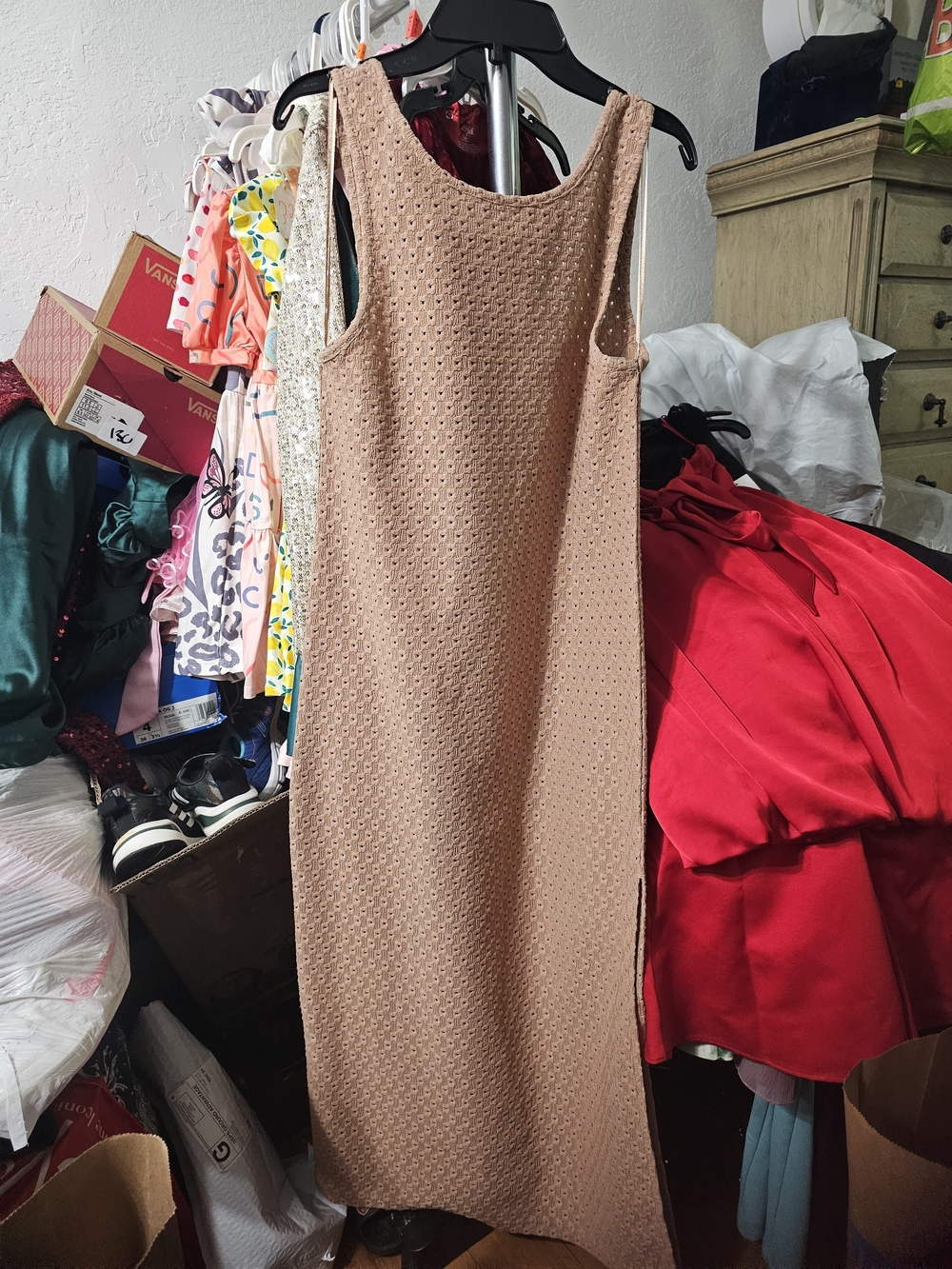Billabong Sleeveless Taupe Textured Maxi Dress